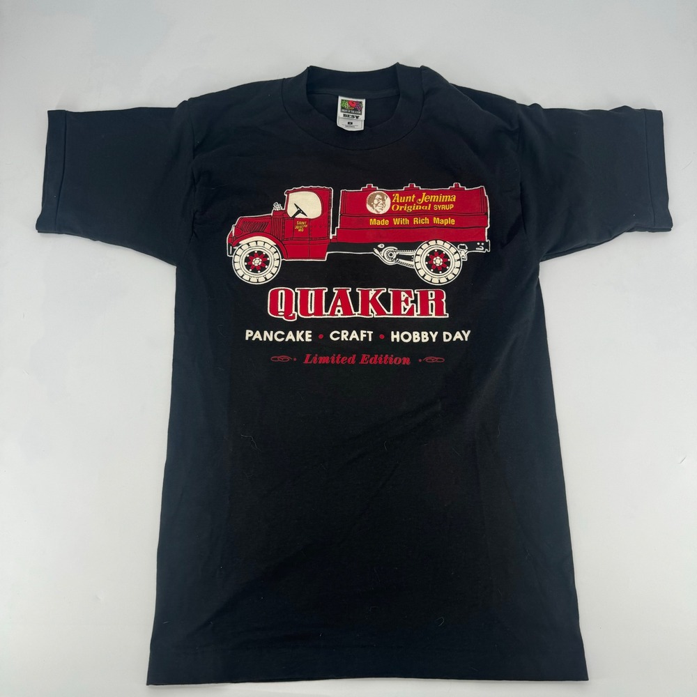 Vintage Fruit of the Loom Quaker Aunt Jemima Pancake Truck T-Shirt Black Small